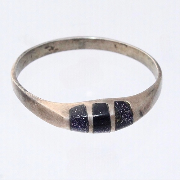 Vintage Blue Goldstone Inlay Sterling Silver Ring Size 6 Stamped Mexico - Picture 1 of 4
